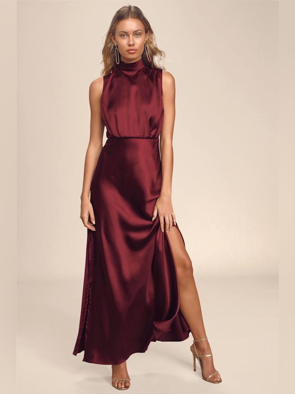 Lulus Classic Elegance Wine Satin Maxi Dress